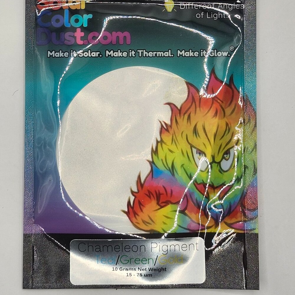 New, Teal/Green/Gold Solar Color Dust Solar Chameleon Pigment 10 Gram Pouch